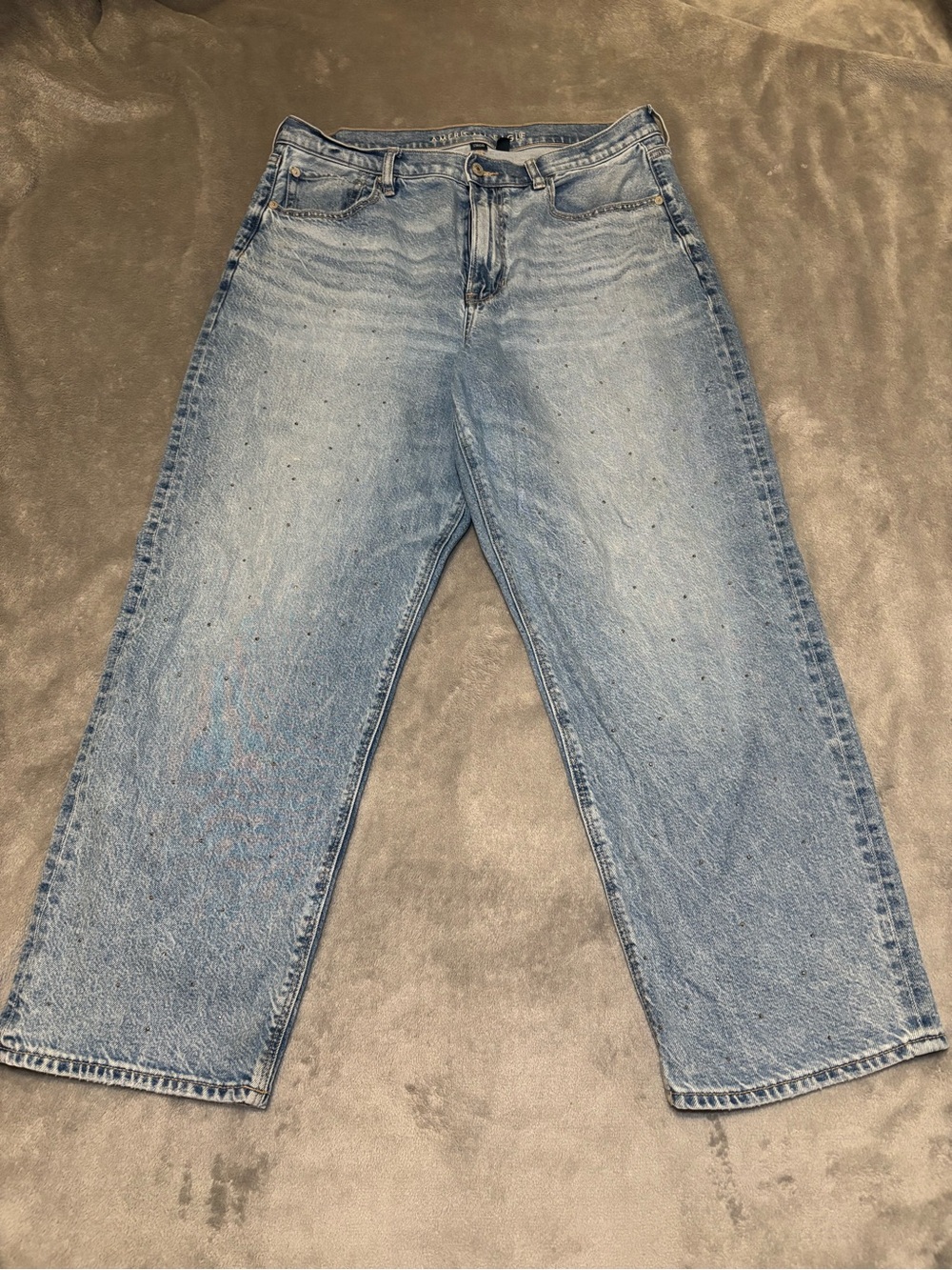 American Eagle Strigid Straight Jeans Light Wash Rhinestone Embellished Size 14S